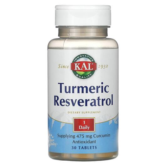 Основне фото товара KAL, Turmeric Resveratrol, Екстракт кореня куркуми, 30 таблеток