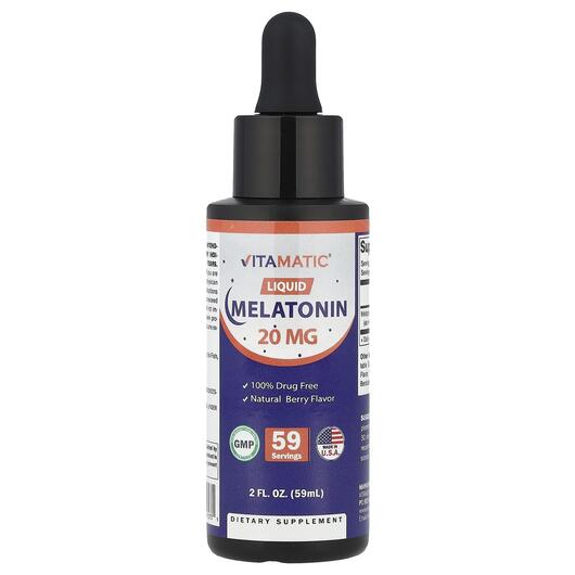 Основне фото товара Vitamatic, Liquid Melatonin Natural Berry 20 mg, Мелатонін, 59 мл