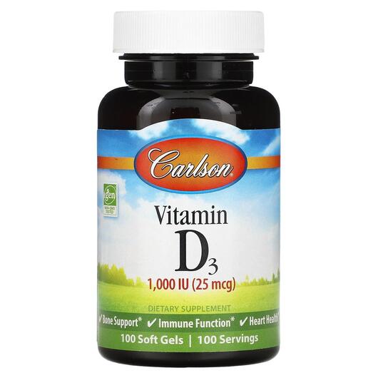 Основне фото товара Vitamin D3 1000 IU 25 mcg, Вітамін D3 Холекальциферол, 100 капсул
