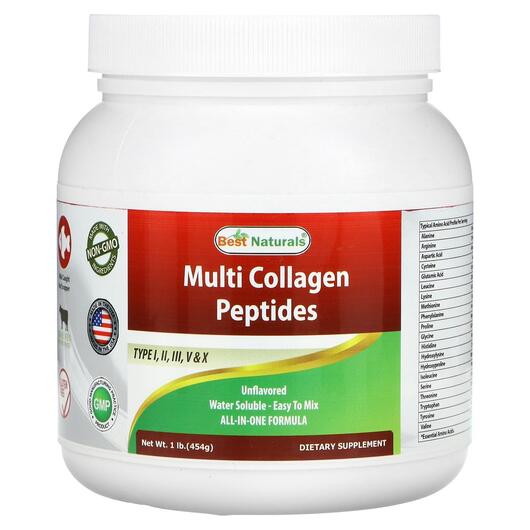 Основне фото товара Best Naturals, Multi Collagen Peptides Unflavored, Колаген, 454 г