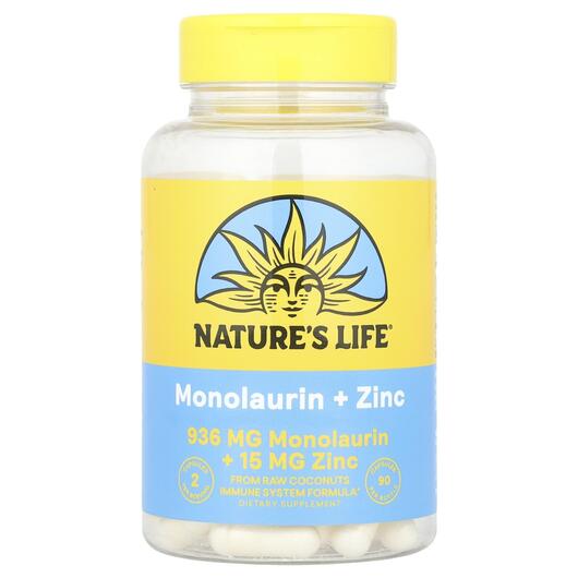 Основне фото товара Natures Life, Monolaurin + Zinc, Монолаурин + цинк, 90 капсул