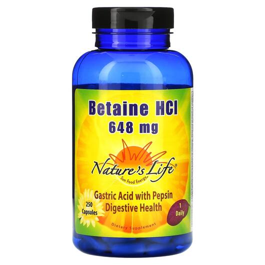 Основне фото товара Betaine HCl 648 mg 250, Бетаїн HCl 648 мг, 250 капсул