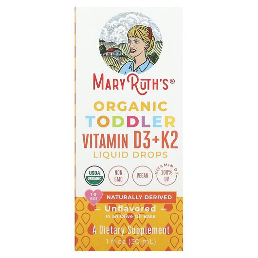 Основне фото товара Organic Toddler Vitamin D3 + K2 Liquid Drops, Вітаміни D3 K2, 30 