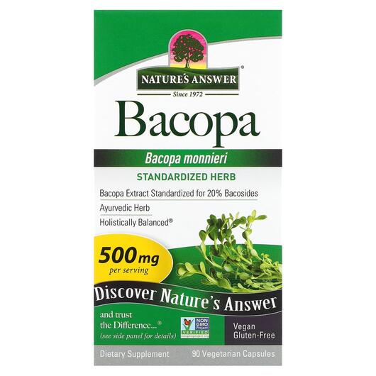 Основне фото товара Nature's Answer, Bacopa 500 mg, Бакопа Моньє, 90 капсул