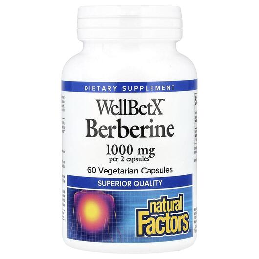 Основне фото товара Natural Factors, WellBetX Berberine 500 mg, Берберин, 60 капсул