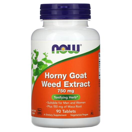 Основне фото товара NOW, Horny Goat Weed, Горянка 750 мг, 90 таблеток