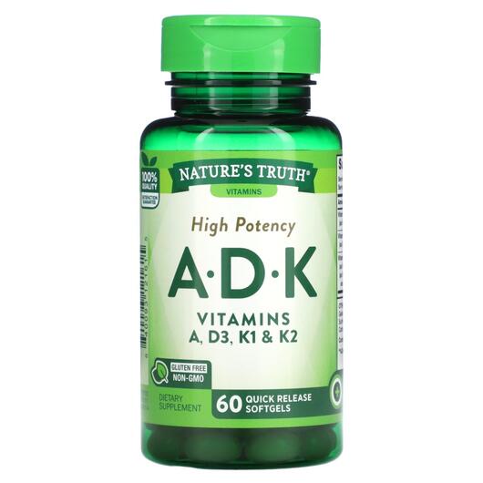 Основне фото товара Nature's Truth, High Potency A D K, Вітаміни A та D, 60 капс