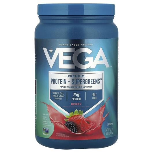 Основне фото товара Vega, Premium Protein + Supergreens Berry, Протеїн, 624 г