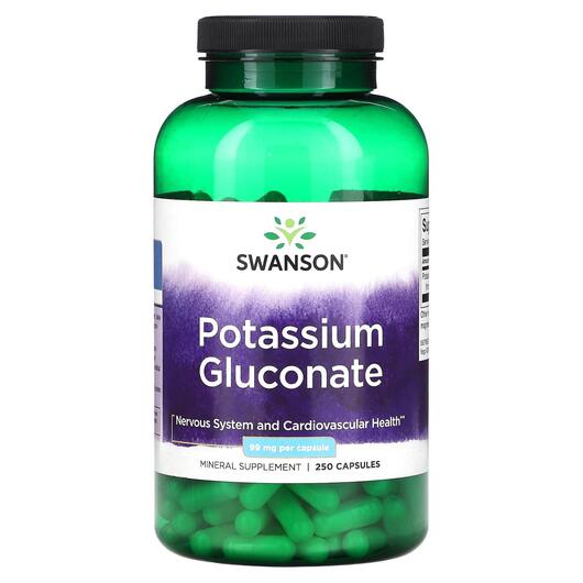 Основне фото товара Swanson, Potassium Gluconate 99 mg, Калій, 250 капсул