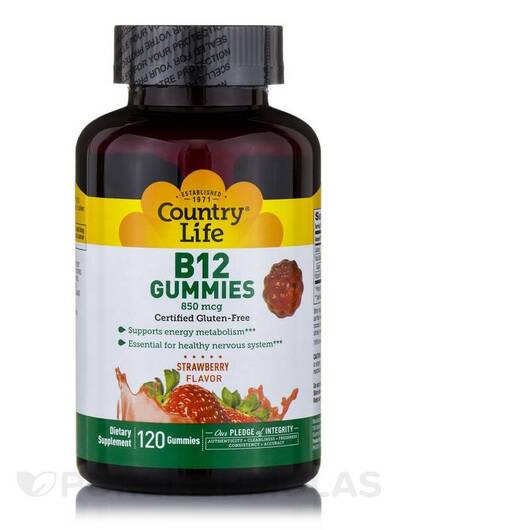 Основне фото товара B12 Gummies 850 mcg Strawberry Flavor, Метилкобаламін B12, 120 та