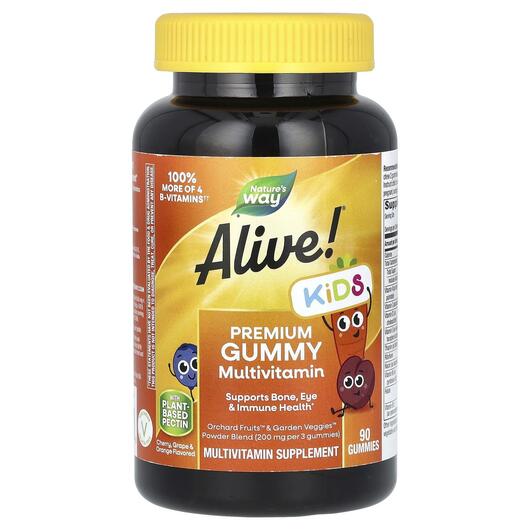 Основне фото товара Alive! Gummies Multi, Жувальні вітаміни для дітей, 90 цукерок