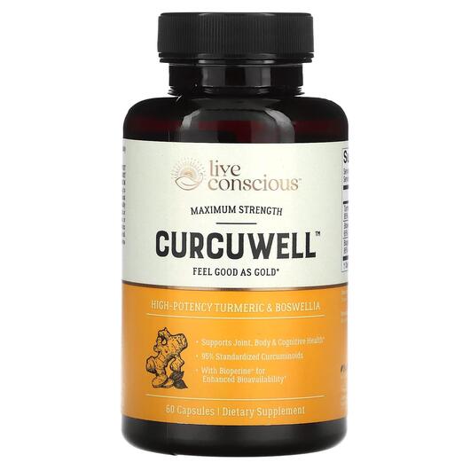 Основне фото товара Live Conscious, Curcuwell Maximum Strength, Куркумін, 60 капсул
