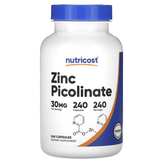 Основне фото товара Nutricost, Zinc Picolinate 30 mg, Цинк Піколінат, 240 капсул