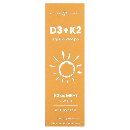 Основне фото товара D3 + K2 Liquid Drops Unflavored, Вітаміни D3 K2, 60 мл
