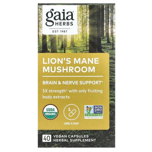 Основне фото товара Gaia Herbs, Lion's Mane Mushroom, Гриб Левова грива, 40 капс