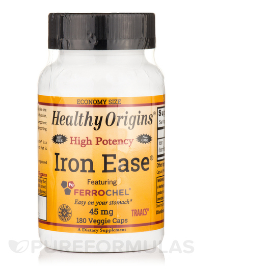 Основне фото товара Iron Ease featuring Ferrochel 45 mg, Залізо, 180 капсул