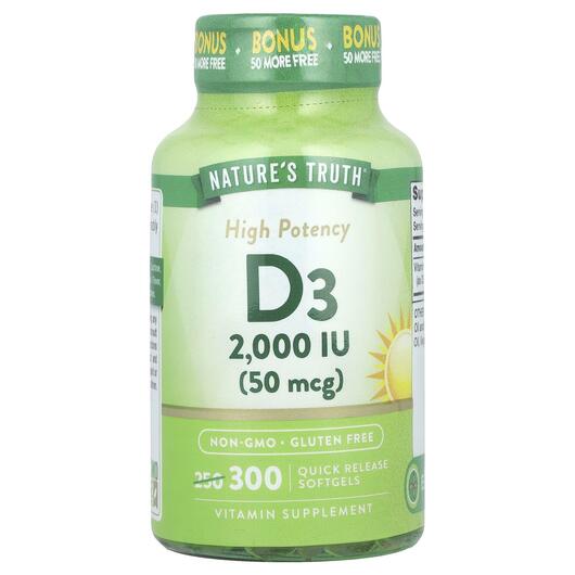 Основне фото товара Nature's Truth, Vitamin D3 50 mcg, Вітамін D3, 300 капсул