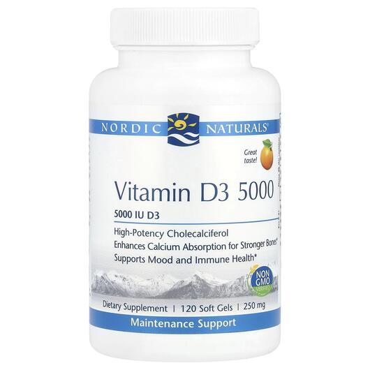 Основне фото товара Vitamin D3 5000 Orange 5000, Вітамін D3 Холекальциферол, 120 капс