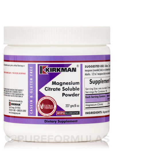 Основне фото товара Kirkman, Magnesium Citrate Soluble Powder, Магній Цитрат, 227 г