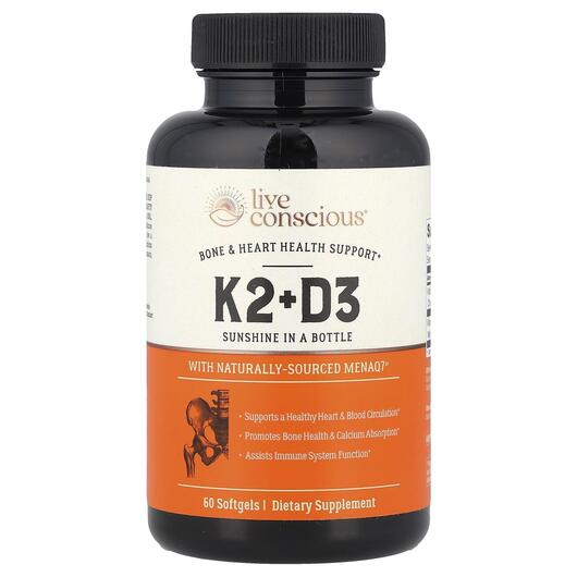 Основне фото товара K2+D3 Bone & Heart Health, Вітаміни D3 K2, 60 капсул