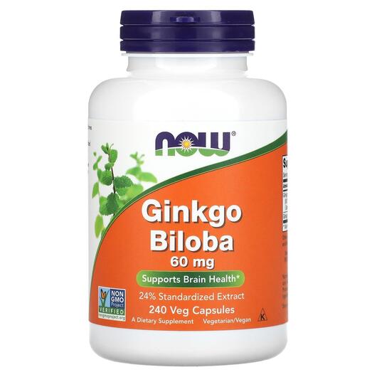 Основне фото товара NOW, Ginkgo Biloba 60 mg, Гінкго білоба 60 мг, 240 капсул