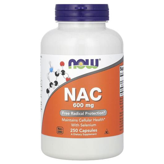 Основне фото товара NOW, NAC 600 mg, N-ацетилцистеїн, 250 капсул