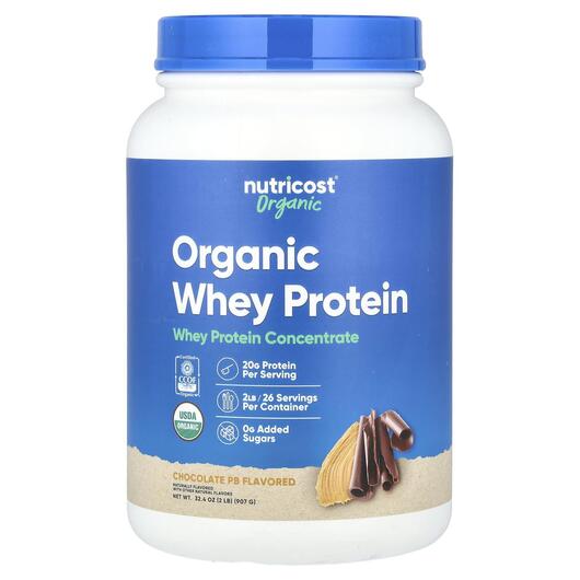 Основне фото товара Nutricost, Organic Whey Protein Chocolate PB, Протеїн, 907 г