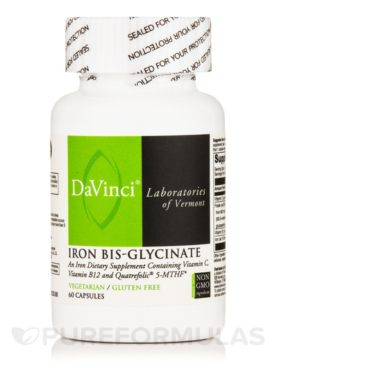 Основне фото товара DaVinci Laboratories, Iron Bis-Glycinate, Залізо, 60 капсул