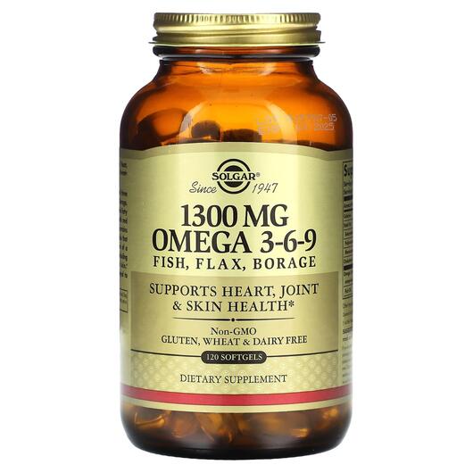 Основне фото товара Solgar, EFA Omega 3-6-9, Омега 3-6-9 EFA 1300 мг, 120 капсул