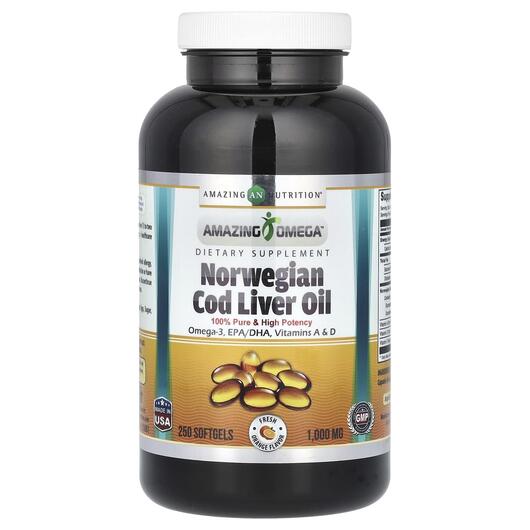 Основне фото товара Norwegian Cod Liver Oil Fresh Orange, Олія печінки тріски, 250 ка