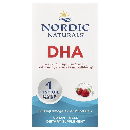 Основне фото товара Nordic Naturals, DHA Strawberry 500 mg, ДГК, 90 капсул