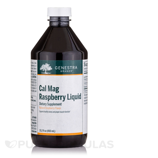 Основне фото товара Genestra, Cal Mag Raspberry Liquid, Кальцій Магній, 450 мл