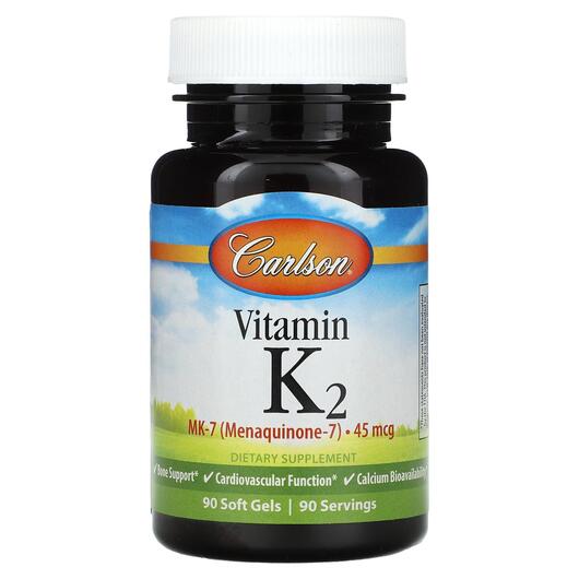 Основне фото товара Carlson, Vitamin K2 MK-7 45 mcg, Вітамін K2, 90 капсул