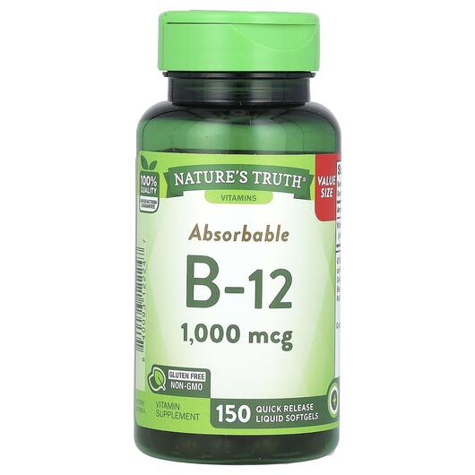 Основне фото товара Absorbable, Вітамін B12 Кобаламін, 150 Quick Release Liquid Softg