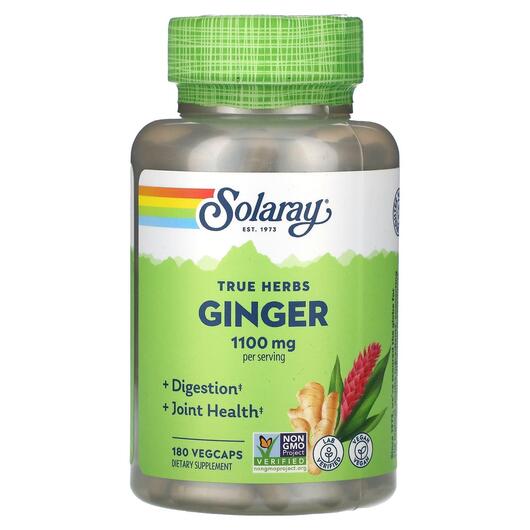 Основне фото товара Solaray, True Herbs Ginger 1100 mg, Корінь Імбиру, 180 капсул