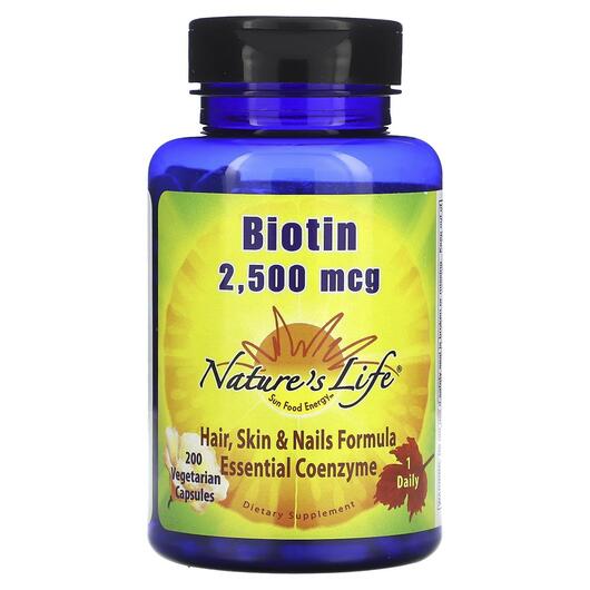 Основне фото товара Natures Life, Biotin 2500 mcg, Вітамін B7 Біотин, 200 капсул
