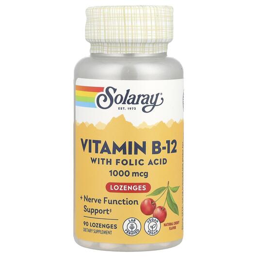 Основне фото товара Vitamin B-12 with Folic Acid Cherry, Вітамін B12 1000 мкг, 90 пас