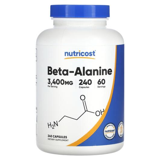 Основне фото товара Nutricost, Beta-Alanine 3400 mg, Бета-аланін, 240 капсул