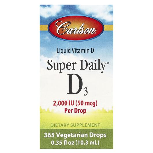 Основне фото товара Carlson, Super Daily D3 2000 IU, Вітамін D3 2000 МЕ, 10.3 мл