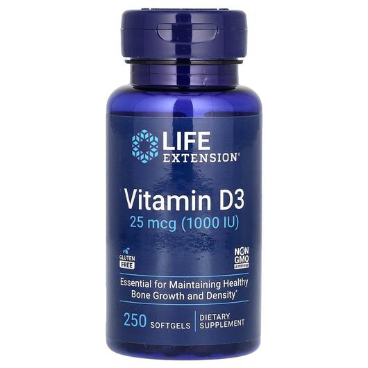 Основне фото товара Vitamin D3 25 mcg 1000 IU, Вітамін D3 25 мкг 1000 МО, 250 капсул