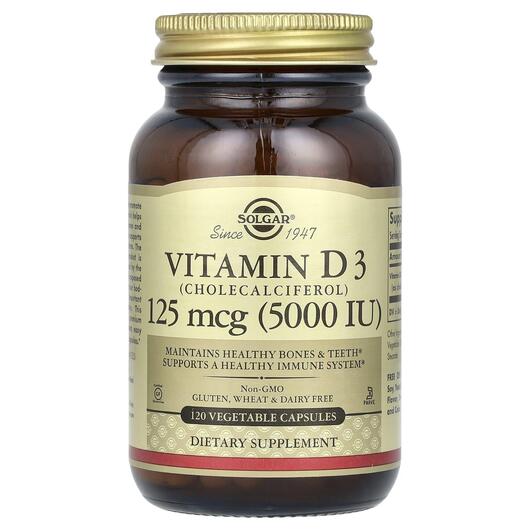 Основне фото товара Vitamin D3 Cholecalciferol, Вітамін D3 125 мкг 5000 МО, 120 капсу