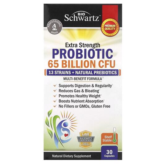 Основне фото товара Extra Strength Probiotic 65 Billion CFU, Пробіотики, 30 капсул