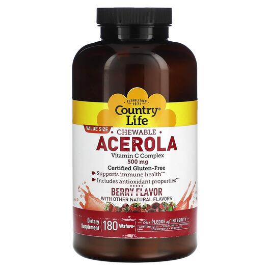 Основне фото товара Country Life, Chewable Acerola, Ацерола, 180 таблеток