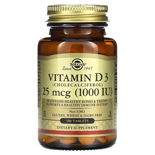 Основне фото товара Vitamin D3 25 mcg 1000 IU, Вітамін D3 25 мкг 1000 МО, 180 таблето