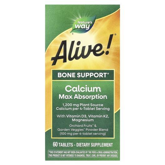 Основне фото товара Alive! Calcium Bone Formula, Зміцнення кісток 1000 мг, 60 таблето