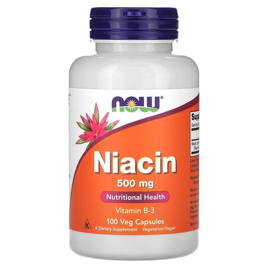 Основне фото товара NOW, Niacin 500 mg, Ніацин 500 мг, 100 капсул