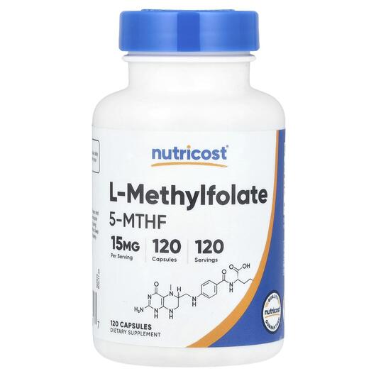 Основне фото товара Nutricost, L-Methylfolate 15 mg, Метилфолат, 120 капсул