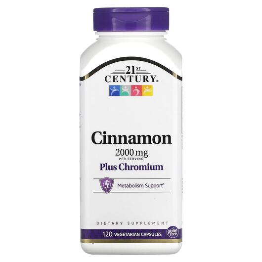 Основне фото товара 21st Century, Cinnamon 2000 mg, Кориця і Хром, 120 капсул