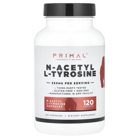 Основне фото товара PrePrimal, N-Acetyl L-Tyrosine 350 mg, L-Тирозин, 120 капсул