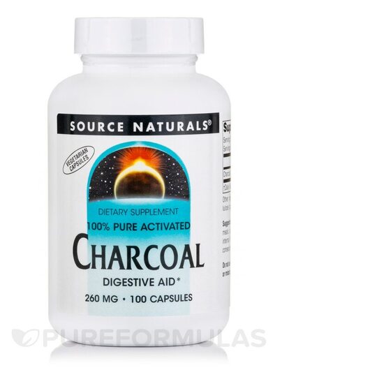 Основне фото товара Charcoal 100% Pure Activated, Активоване вугілля, 100 капсул